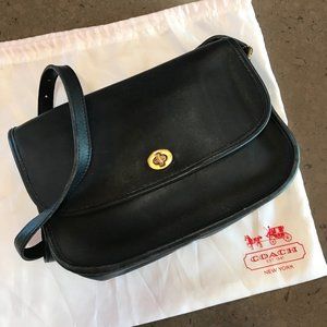 Vintage Coach Raw Navy Leather Handbag